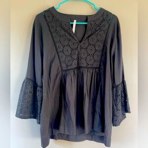 Women's Peasant Blouse with crochet bell sleeve Size L